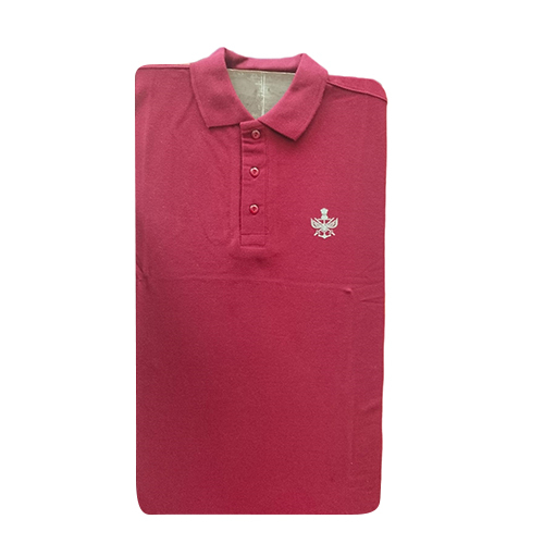Mens Maroon Solid Polo Neck T-Shirt
