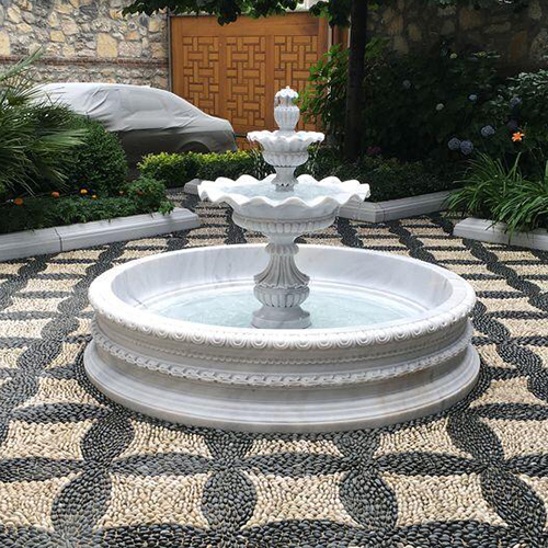 Makrana White Marble Garden Fountain - Pure White Marble, Electric Powered, 220-240 Volt | Multicolored LED Lighting, Non-Musical Design, Tranquil Outdoor Ambiance
