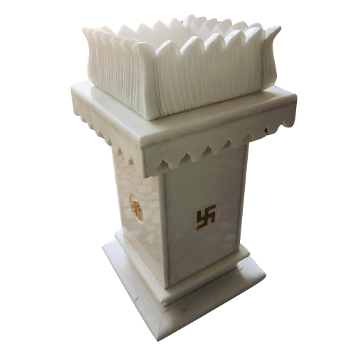 White Marble Polish Tulsi Pot - Shape: Square