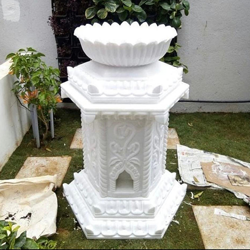 Flower White Marble Tulsi Pot