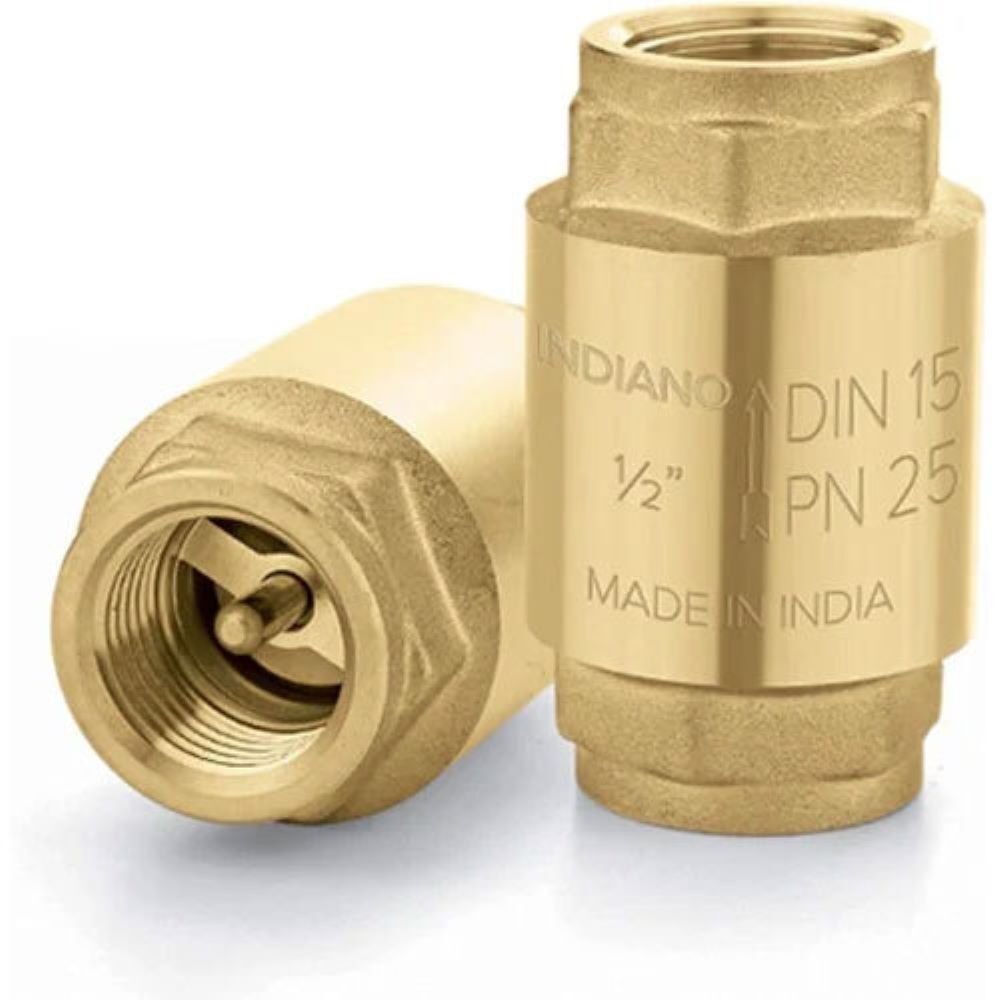 Indiano Brass Spring Check Valve - Brass, 1/2inch Size, Golden Color | Medium Pressure, Designed for Gas Stove with Water Media