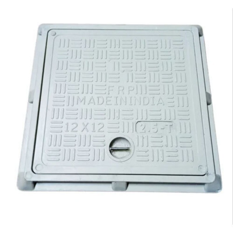 FRP Manhole Cover - 24 Inch Square, 5 Tonne Load Capacity, Locking Mechanism for Drainage Safety