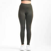 Olive Running Leggings - Lightweight Breathable Fabric, Modern Standard Design, Plain Pattern For Versatile Workout Performance