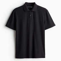 Slim Fit Piqu Sports T-shirt - High-quality Breathable Cotton Blend, Available In Various Sizes, Classic Black Color, Elegant Polo Collar Design, Suitable For All Activities