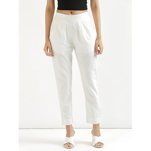 White Women Straight Fit Cotton Pants
