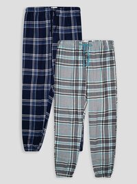 Mens Flannel Pants - Cotton Flannel, Waist 28-40 Inches, Blue Grey Checked | Soft, Breathable, Double-stitched Seams, Elastic Waistband