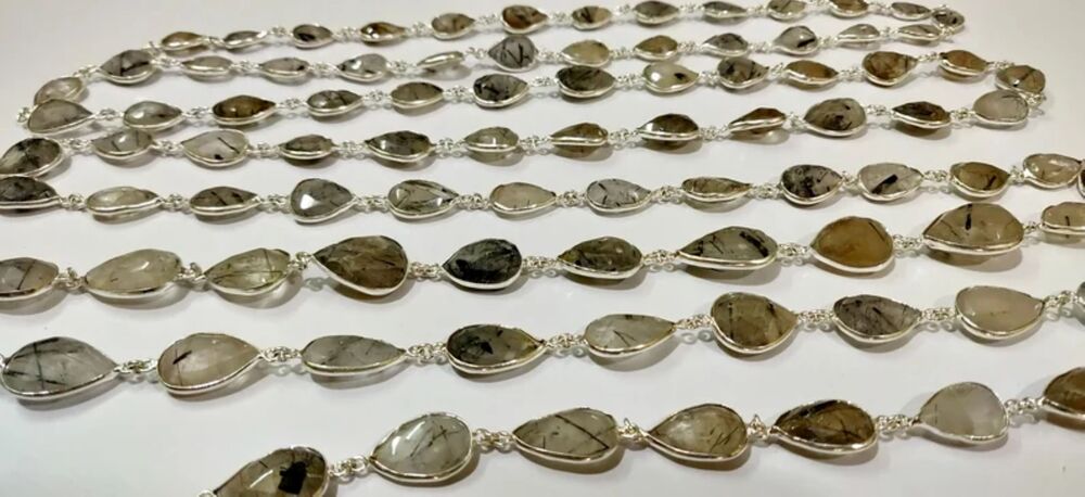 Top quality Natural Black Rutilated Quartz Pear shape 10x14mm to 15x20mm chain