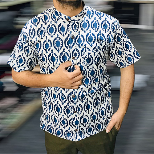 Sanganeri Printed Half Sleeves Stand Collar (Shirts) - Color: Different Available