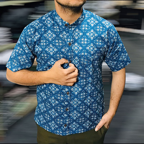 Sanganeri Printed Half Sleeves Stand Collar (Shirts)