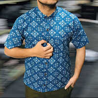 Sanganeri Printed Half Sleeves Stand Collar (Shirts)