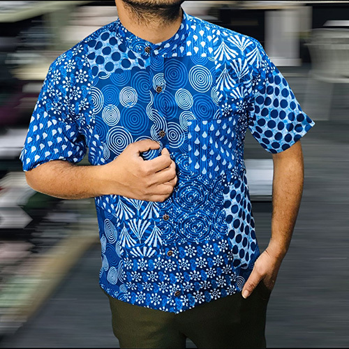 Sanganeri Printed Half Sleeves Stand Collar (Shirts)