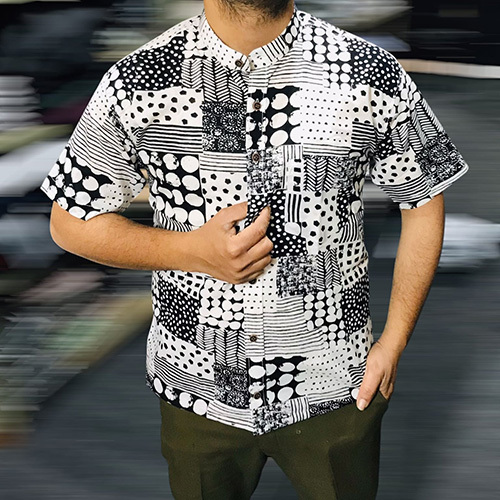 Sanganeri Printed Half Sleeves Stand Collar (Shirts)