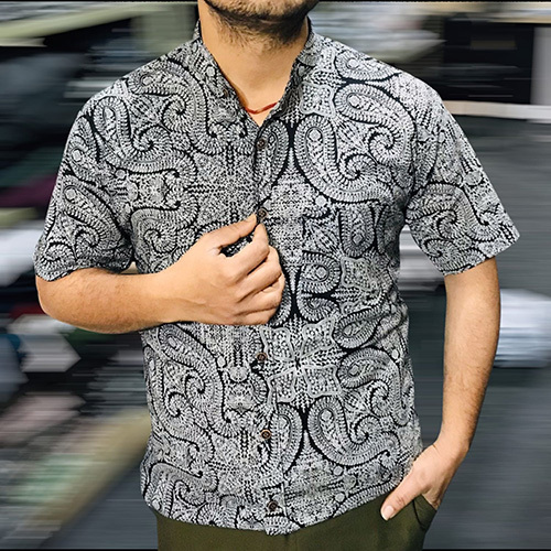 Sanganeri Printed Half Sleeves Stand Collar (Shirts)