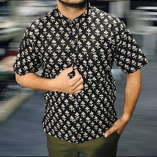 Sanganeri Printed Half Sleeves Stand Collar (Shirts)