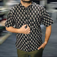 Sanganeri Printed Half Sleeves Stand Collar (Shirts)
