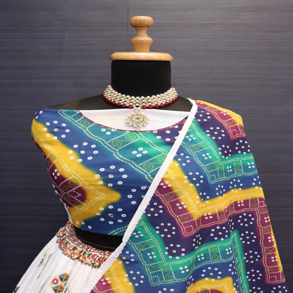 Digital Print Muslin Cotton Lehenga Choli - Color: Multi Color