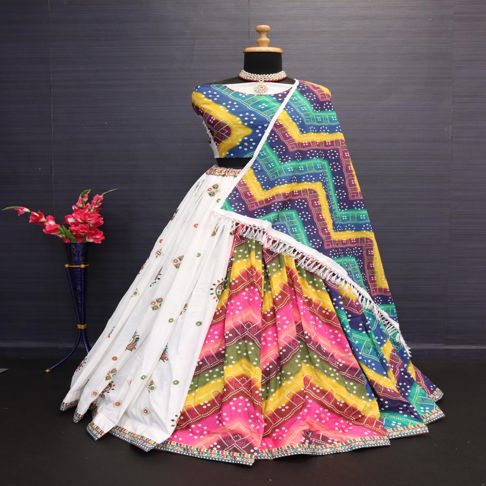 Digital Print Muslin Cotton Lehenga Choli - Color: Multi Color
