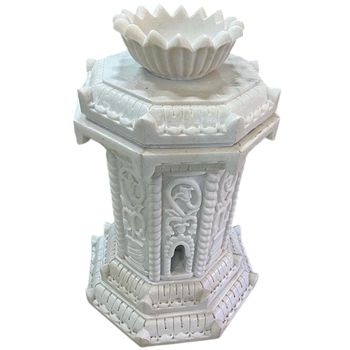 White Marble Tulsi Pot - Material: Stone