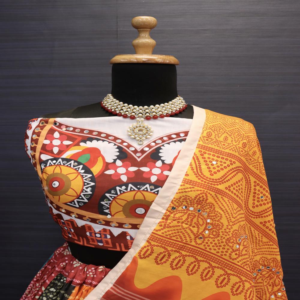 Digital Print Muslin Cotton Lehenga Choli - Color: Multi Color