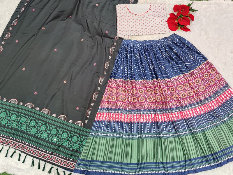 Digital Print Muslin Cotton Lehenga Choli - Color: Multi Color