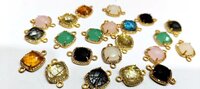Multi Quartz Stone Briolette Cushion Shape Connector Pave CZ Double Loop 13mm charm,