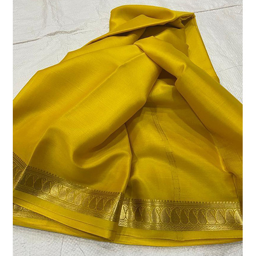 Mustard Plain Kota Silk Saree For Women
