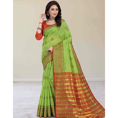 Zari Weaving Silk Cotton Saree - Color: Different Available