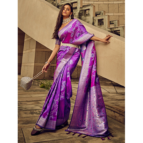 Purple Banglori Silk Sarees With Blouse - Color: Different Available