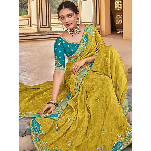 Handwork Embroidery Banarasi Silk Saree - Color: Different Available