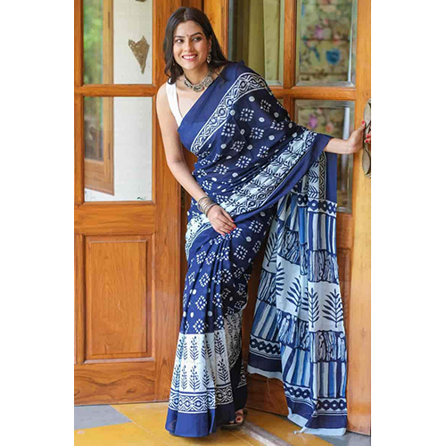 Hand Block Printed Pure Cotton Saree - Color: Different Available