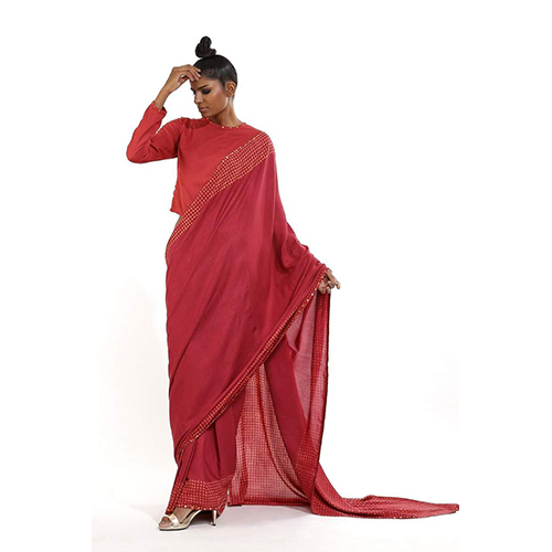 Burgundy Bandhani Dot Printed Saree