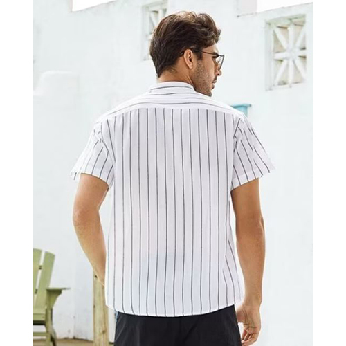 Mens White Striped Half Sleeves Loose Collar Shirt - Color: Different Available