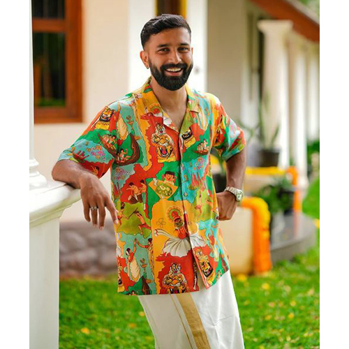 Mens Loose Half Sleeves Printed Multicolor Shirt