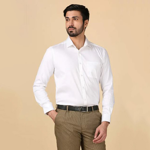 Mens Cotton White Plain Full Sleeves Shirt