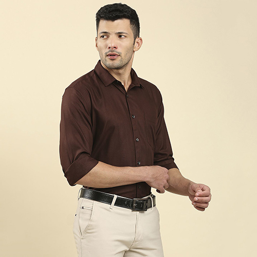 Mens Cotton Brown Plain Formal Shirt