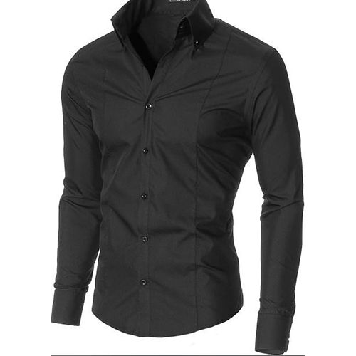 Mens Plain Black Full Sleeves Slim Collar Shirt