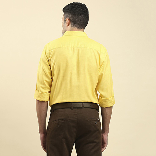 Mens Yellow Full Sleeves Regular Cotton Plain Shirt