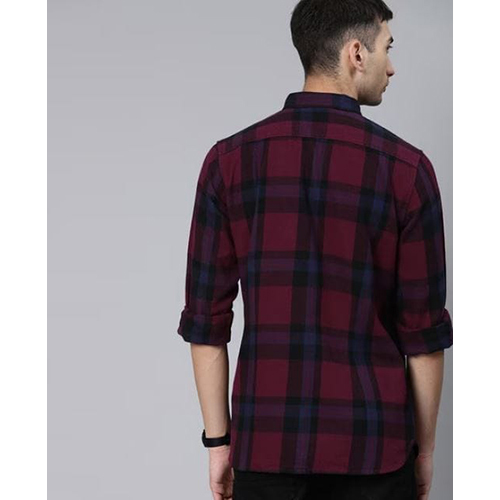 Mens Maroon Cotton Check Full Sleeves Shirt