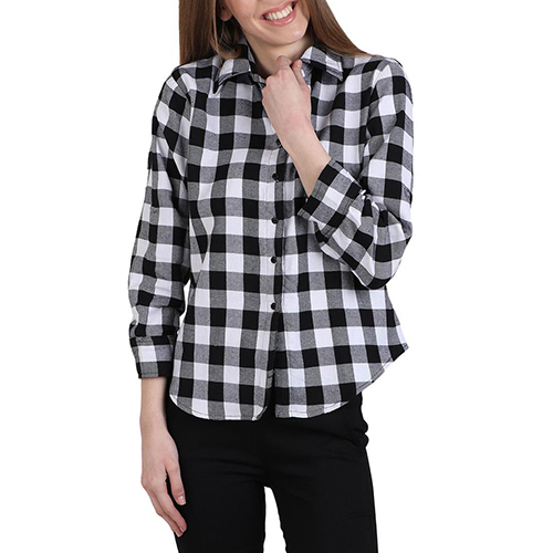 Ladies Regular White Black Checks Cotton Shirt