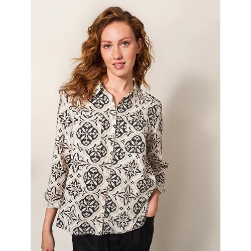 Ladies Full Sleeves Printed Loose Cotton Shirt