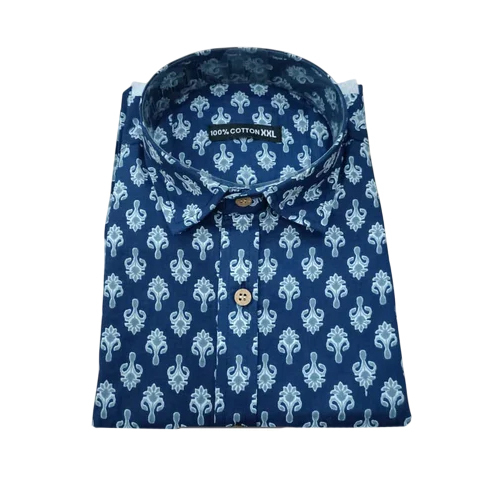 Printed Navy Men Cotton Shirt