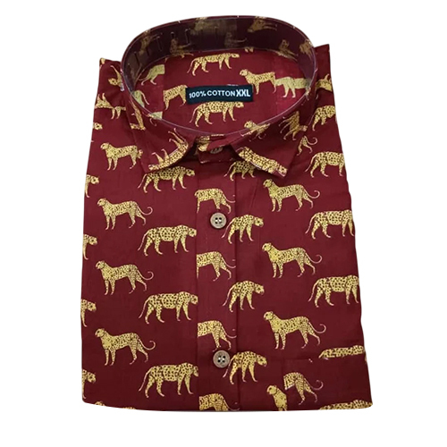 Men Printed Maroon Cotton Shirt