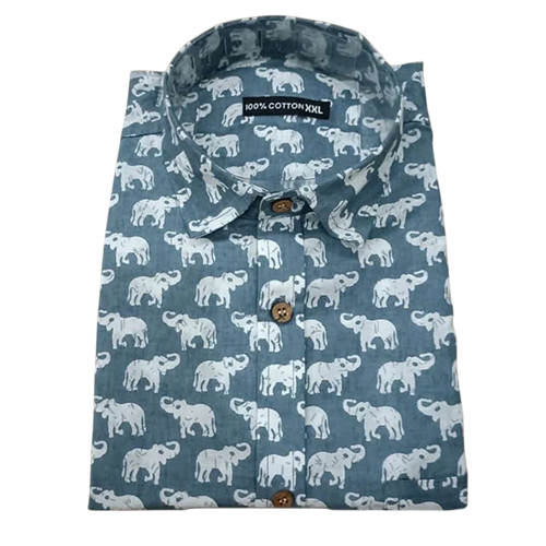Men Printed Grey Half Sleeves Cotton Shirt