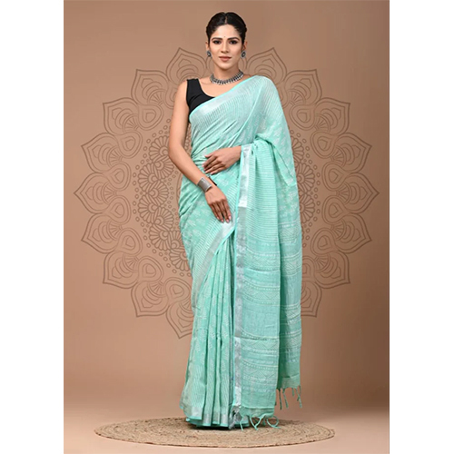 Sea Green Linen Cotton Saree - Color: Different Available