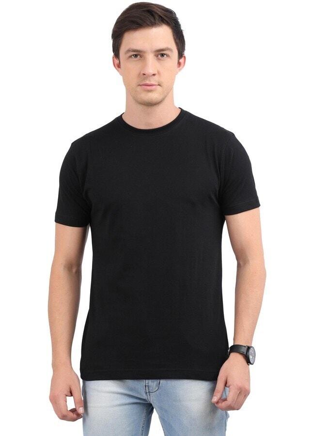 Regular Black Plain Organic Cotton T Shirt - Color: Different Available