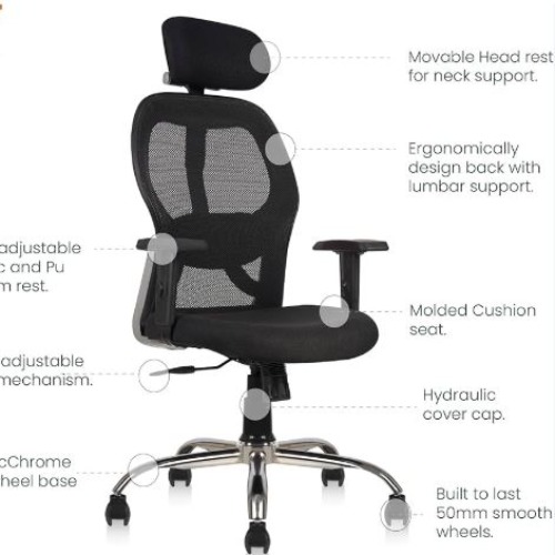 Executive Office Chair - Black Fabric With Polished Finish | Stackable, Modern Appearance, Easy To Clean, Fixed Armrests