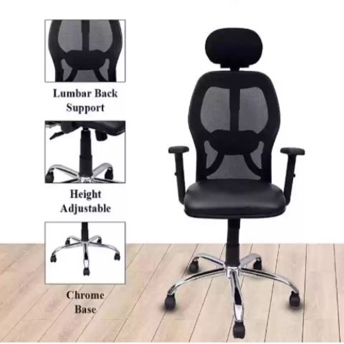 Executive Office Chair - Black Fabric With Polished Finish | Stackable, Modern Appearance, Easy To Clean, Fixed Armrests