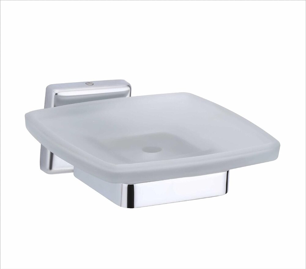 Frosted Square Soap Dish - Glass & Metal, Meticulously Handmade Craftsmanship | Luxurious Design, Perfect Shape, Lightweight, Decor For Indoor & Outdoor
