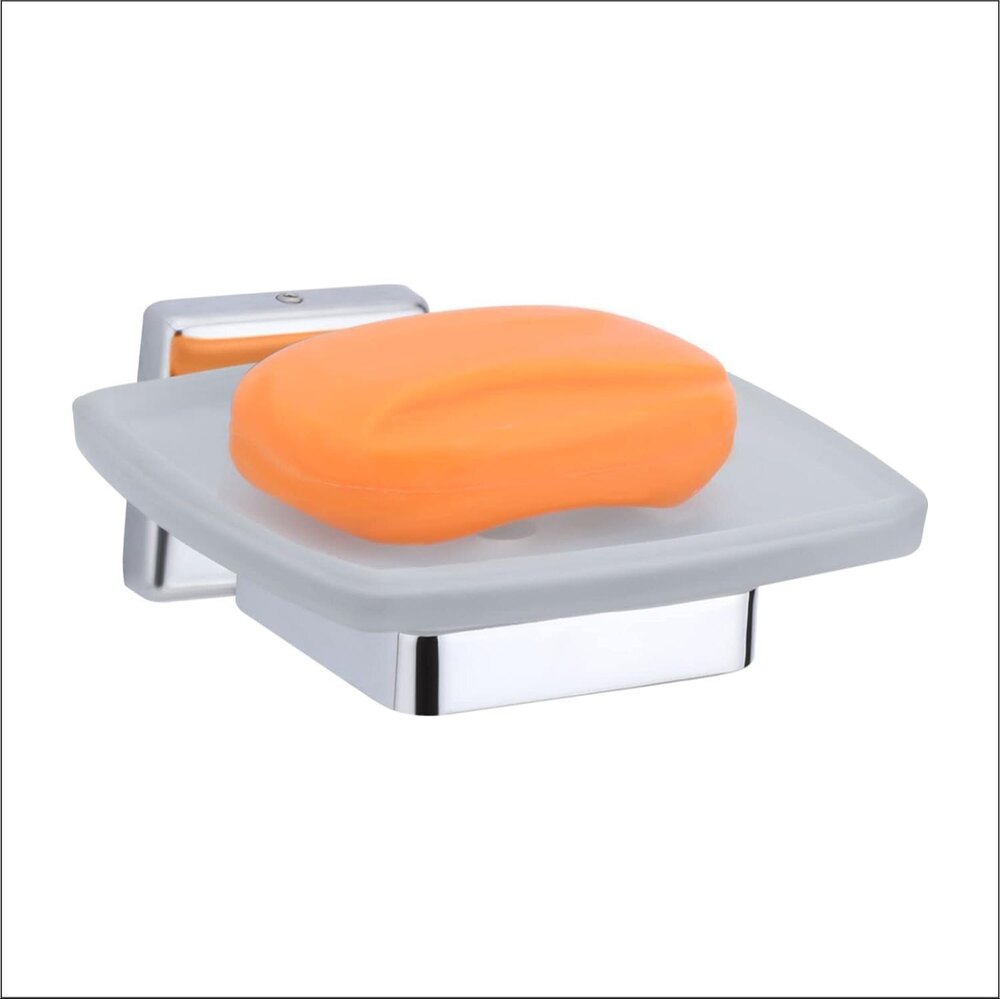 Frosted Square Soap Dish - Glass & Metal, Meticulously Handmade Craftsmanship | Luxurious Design, Perfect Shape, Lightweight, Decor For Indoor & Outdoor