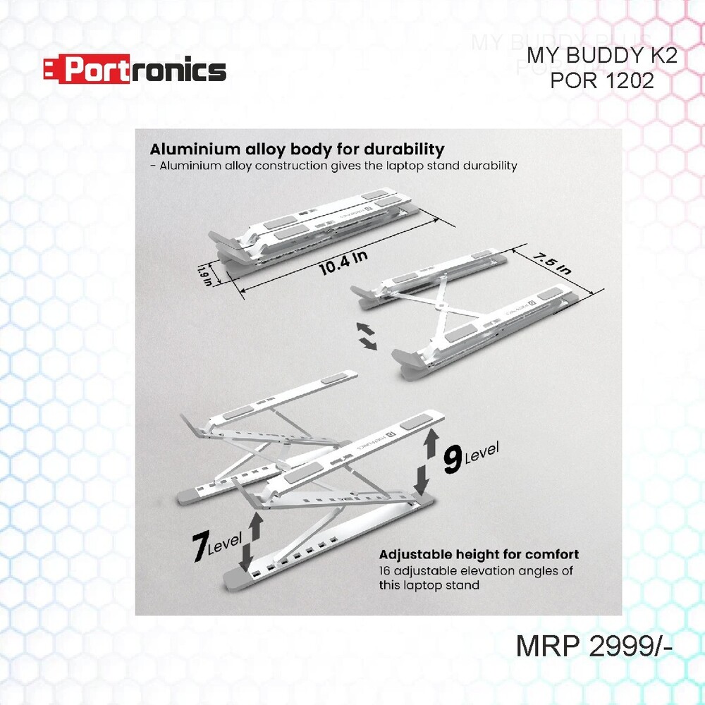 Portronics My Buddy K2 Laptop Stand - Color: White & Gray